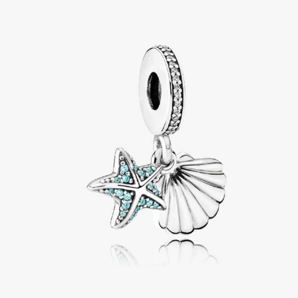 Authentic Pandora Starfish Shell Silver Dangle Ch… - image 2